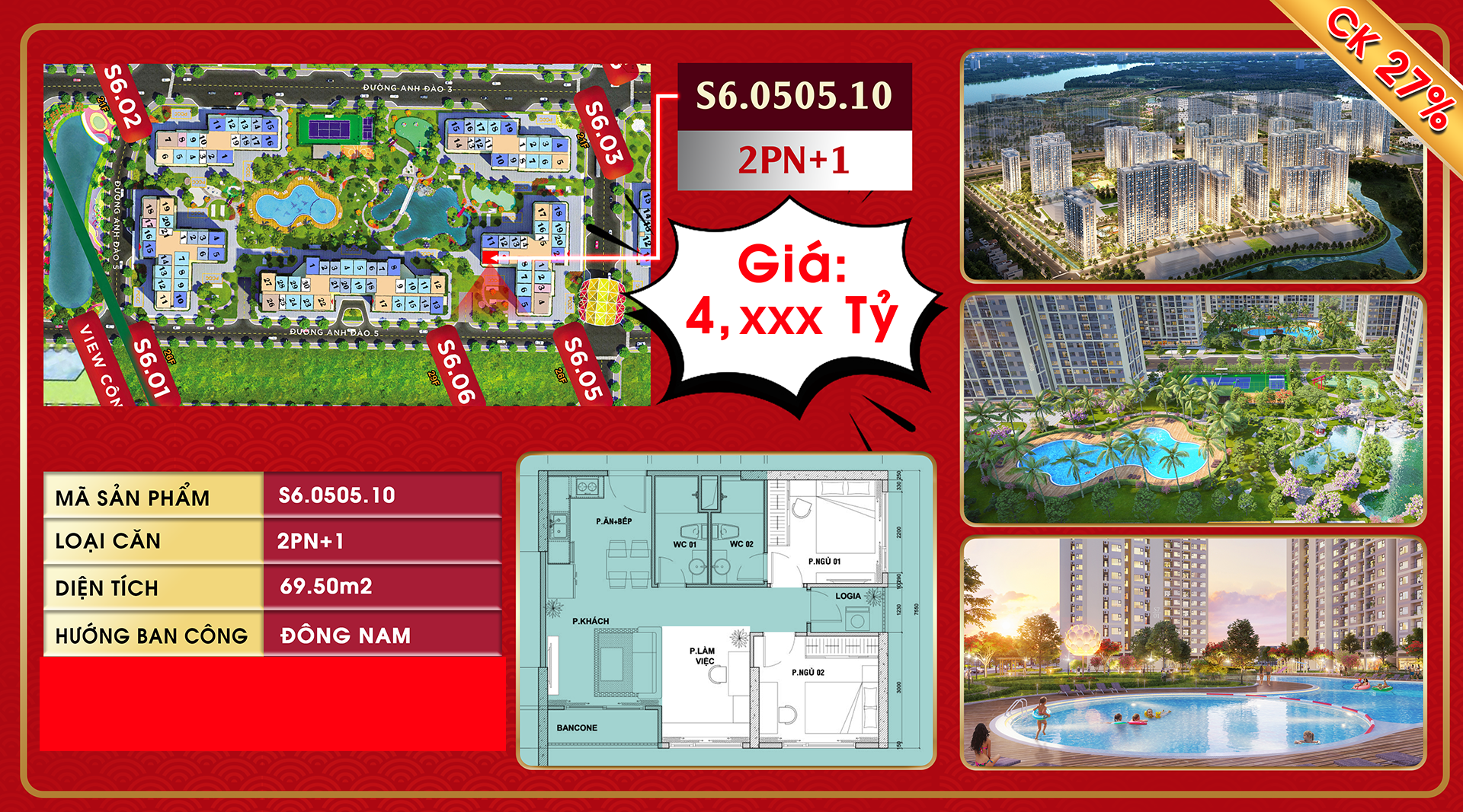 Căn hộ tòa S6 phân khu The Origami từ chủ đầu tư_S6.0505.10